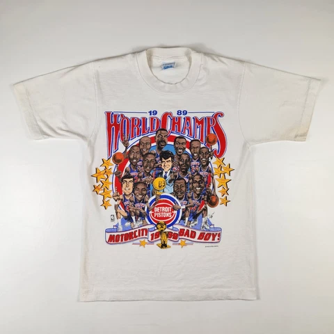 Detroit Pistons Motor City Bad Boys 1989 World Champs Caricature T-Shirt Small Cover