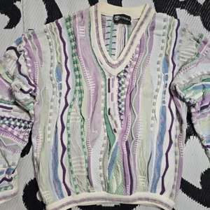 Tundra 3D Chunky Knit Coogi Style Multicolor Made In Canada Sweater XL - Picture 1 of 10