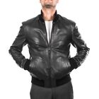 Italian Handmade Men Genuine Goat Leather Casual Fit Bomber Jacket Black S To Xl