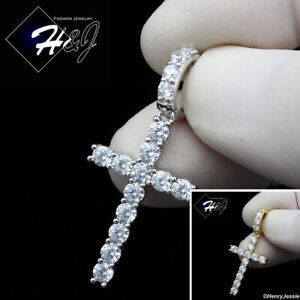 MEN 925 STERLING SILVER ICY CUBIC ZIRCONIA GOLD PLATED/SILVER CROSS PENDANT*S276