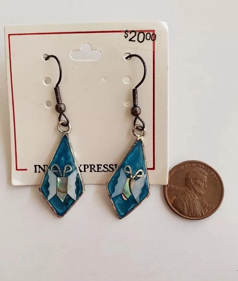 Pendientes de plata concha Paua, colgantes en forma de diamante con mariposa  Foto 1 de 1