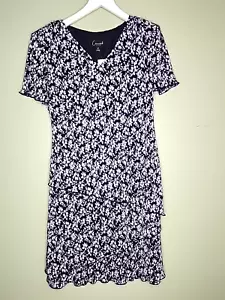 Connected Apparel Dress 6P Blue Floral V-Neck Short Sleeve Layer Shoulder Pads - Picture 1 of 10