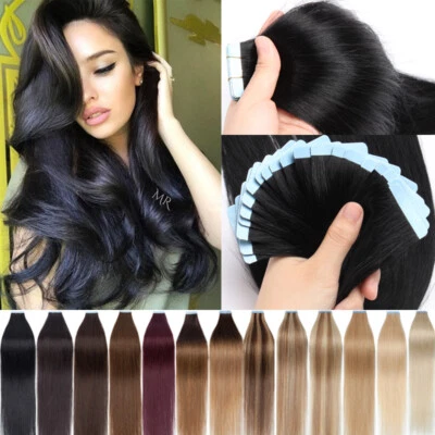 60PCS Tape In Remy Human Hair Extensions 100% Real Skin Weft Full Head Blonde AU - image 1 of 4