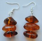 1990y. RUSSIAN SOVIET GOLD NATURAL BALTIC AMBER DROP HOOK EARRINGS 老琥珀 ORDER PIN