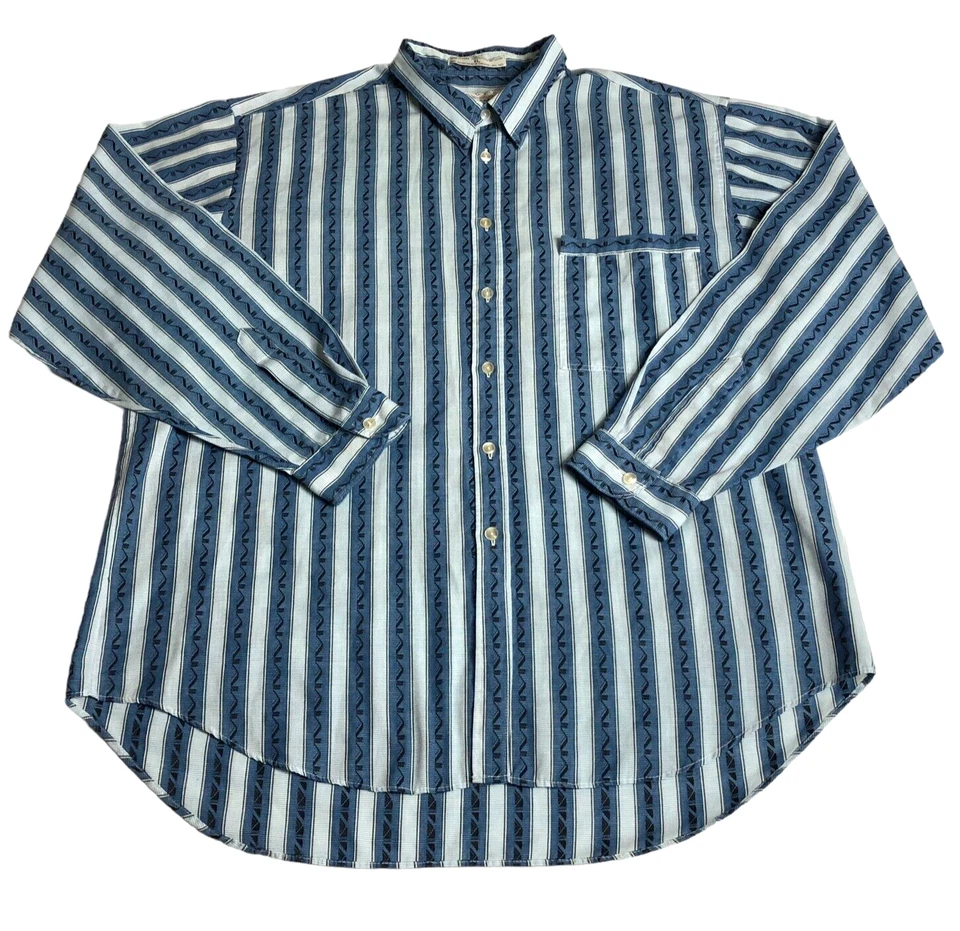 Camisa Levis Vintage Años 90 Hombres XL Azul Colores Rayas Geométrica Vaquero Occidental Foto 1 de 4