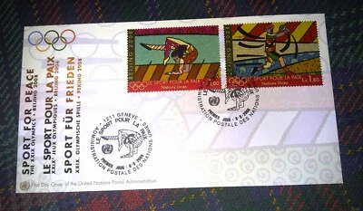 ROMERO BRITTO 'Sport for Peace' Olympics XXIX UNPA FDC 2 Stamps CHF 1,00 & 1,80 - Image 1 of 4