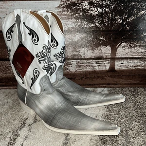 El General 1901 Cowboy Boots leather embossed print Gray Glitter White Size 9.5 - Picture 1 of 9
