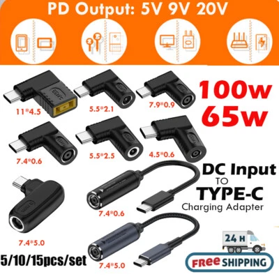 Cargador de pared convertidor USB tipo C adaptador de cable de carga de alimentación convertidor 100 W/65 W Foto 1 de 4