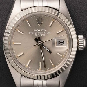 Rolex Date 6917 Fluted Gold Bezel Stainless Steel Watch 26mm Silver Index Dial - Picture 1 of 9