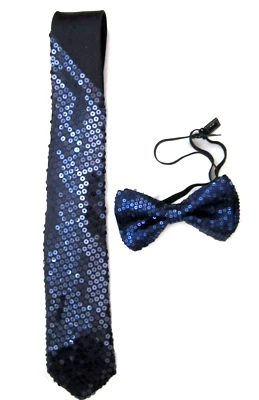 Esmoquin Azul Marino Lentejuelas Correa Pajarita y Corbata a Juego 3" Azul Marino Lentejuelas - ¡Nueva! Foto 1 de 3