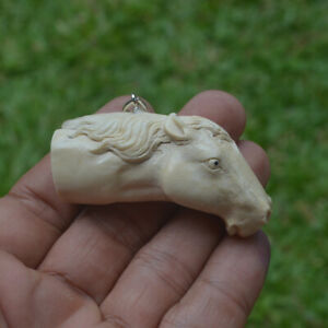Horse Head Carving 57x23mm Length Pendant P5133 w/ Silver in Antler Carved