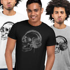 Skull Headphones Dtg Printed Mens Kids T Shirt S-3Xl Band Skeleton Music Retro