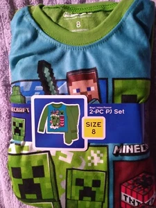 NWT BOYS MINECRAFT 2PC FLANNEL PAJAMAS PJS SET SZ 8 - Picture 1 of 3