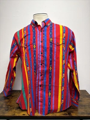 Vintage Wrangler Cowboy Cut Rare Aztec Design Western Shirt 18-36 X-Long Tails - Image 1 of 4