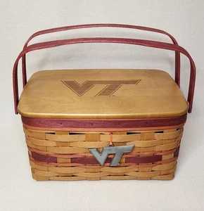 Longaberger Virginia Tech Basket Detailed Removable Lid VT Metal Charm Handles - Picture 1 of 7