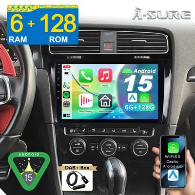 DAB+ 6+128G Android 15 AutoRadio Carplay BT GPS Navi Für VW Golf 7 MK7 2012-2017 - Bild 1 von 4