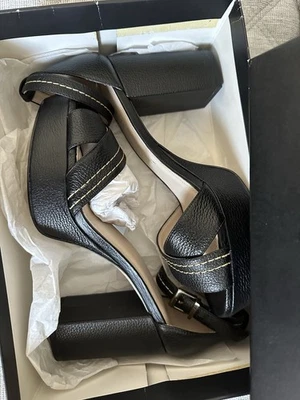 Usado en Excelente Condición Barneys New York PAULA Negro Grano Guijarro Cuero Plataforma Tacones Italia 9 Caja Foto 1 de 4