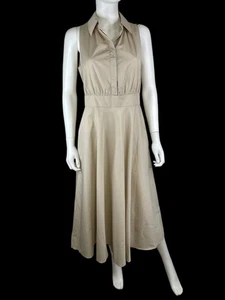 Max Mara beige ärmellos Studio Adepto Gürtel Baumwolle Popeline Midikleid Gr 10 - Bild 1 von 8
