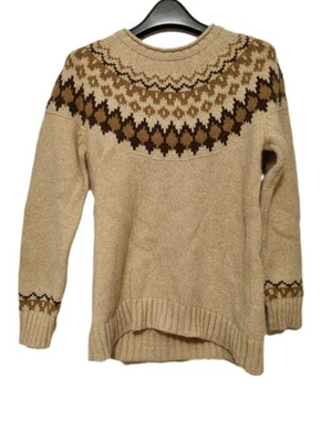 Vintage Womens LL Bean Fair Isle Beige & Brown Lambswool Jumper - Image 1 of 4