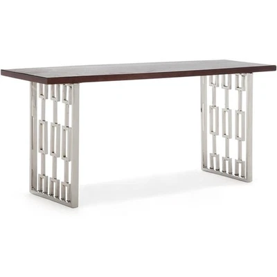 Banco contemporâneo de madeira e prata de metal Lennox móveis modernos para sala de estar... - Imagem 1 de 4