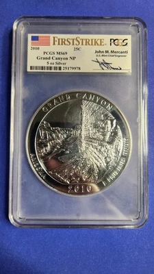2010-P Grand Canyon ATB  5 oz Silver Coin PCGS ms69 First Strike Flag Label - Image 1 of 2
