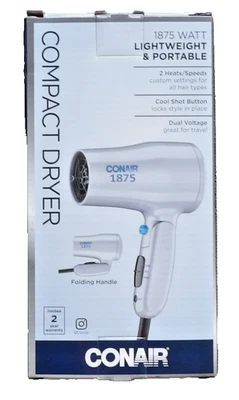 Secador de pelo compacto Conair 1875W ligero portátil mango plegable doble voltaje Foto 1 de 4