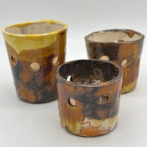 Soporte de luz de té rústico de cerámica hecho a mano juego de 3 piezas esmaltado multicolor - Imagen 1 de 13