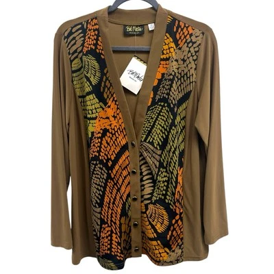 Bob Mackie QVC размер M геометрический длинным рукавом v-образным вырезом вязаный эластичной кардиган новый с Ярлыками - Изображение 1 из 4