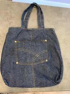 Denim Blue Jean Tote Bag w/ Front Pocket - Picture 1 of 6
