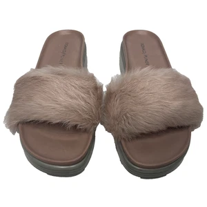 Scarpe Donald Pliner Furfi taglia 7,5 slide plateau zeppa blush rosa pelliccia di coniglio - Foto 1 di 8