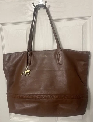 BALLY Switzerland Leather Tote Bag Shoulder Medium Brown w/Original Charm Rare - Image 1 of 4