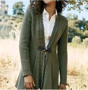 Women's Soft Surroundings Green Olive Delacroix Sweater Cardigan Cable Knit 2X - Picture 1 of 13