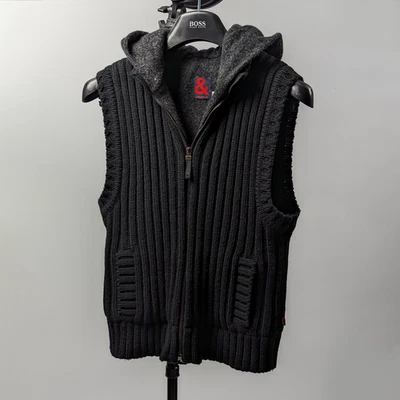 DOLCE & GABBANA Vintage Y2K Black Wool Sleeveless Hooded Zip West Gilet M/IT42 - Image 1 of 4