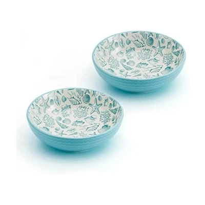 Conjunto de 2 tigelas de macarrão Pfaltzgraff Veneza, 8 polegadas, azul-petróleo e branco - Imagem 1 de 4