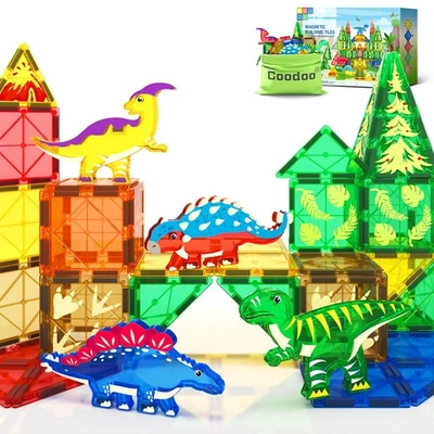 Dinosaur Toys Magnetic Tiles Jurassic Scenes Dinosaur World, Magnetic Blocks ... - Image 1 of 4