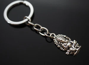 Ganesha Buddha Elephant Pendants Steel Silver Chrome Keychain 26x14mm - Picture 1 of 7