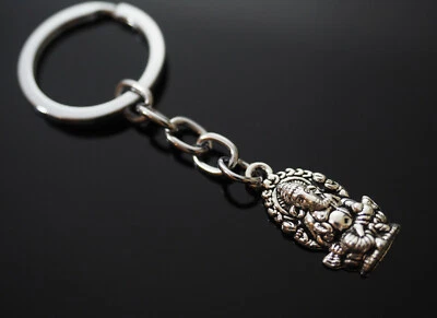 Ganesha Buddha Elephant Pendants Steel Silver Chrome Keychain 26x14mm - Image 1 of 4