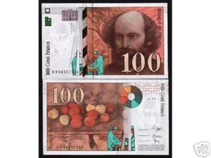 FRANCE 100 FRANCS P-158 1998 EURO CEZANNE PAINTING XF-AU MONEY BILL BANK NOTE - Picture 1 of 3