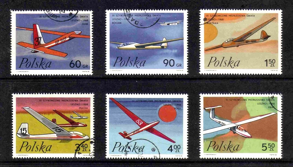 Poland 1968 World Gliding Championships complete set of 6v. (SG 1826-1831) used - Image 1 of 1