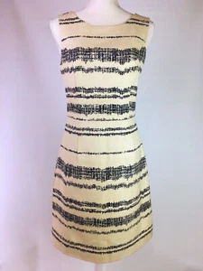 Banana Republic Sheath Dress Cotton Ivory Blue Splatter Nautical Striped Size 6 - Picture 1 of 7