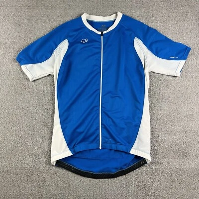 Camisa de ciclismo Fox refrigerada por aire manga corta azul blanco cremallera completa bolsillos traseros grandes Foto 1 de 4