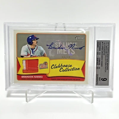 2014 Topps Heritage Minors Brandon Nimmo Jersey Patch Autograph /10 BGS 9 METS - Image 1 of 4