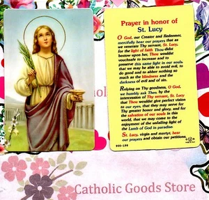 Saint St. Lucy -Prayer in honor of - Soft Plastic stock Holy Card - Picture 1 of 3