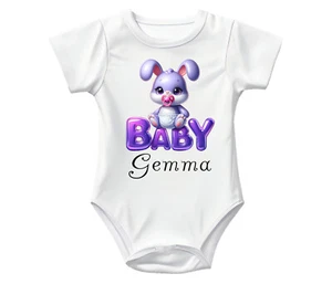 Cute Personalised Baby Grow Bodysuit Bunny Rabbit Print - Picture 1 of 1