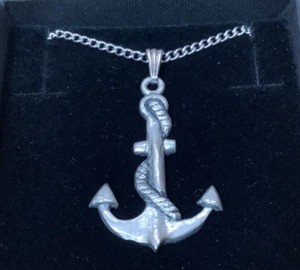 Ships Anchor Silver Pewter Pendant On A Chain - Picture 1 of 3
