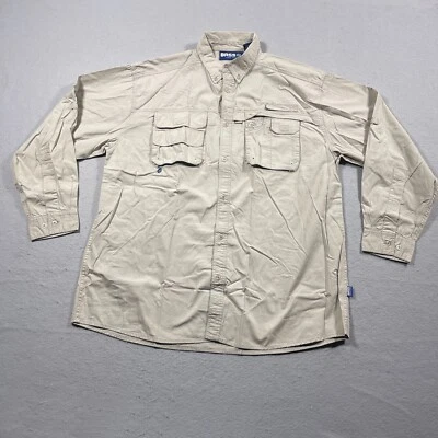 贝斯钓鱼衬衫男式 L 米色实用口袋长袖户外通风复古 — 第 1/4 张图片