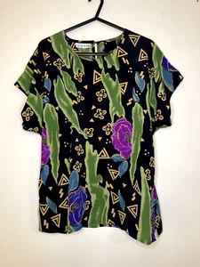 Vintage Jacques Vert Top 80's Colourful African Print Unique Oversized 14 16 18 - Picture 1 of 8