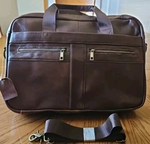 Bag Men/Women Briefcase Laptop Business Genuine Leather Computer Tote Brown New! - Picture 1 of 9