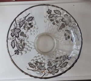 Sterling Silver Overlay Glass Bowl Vintage Grape Vine Pattern - Picture 1 of 10
