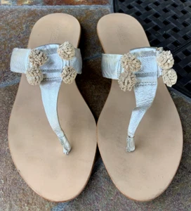 Loeffler Randall * Women's * Sosie-Gks Flat Sandal * Silver/Wheat * Brazil - Picture 1 of 7
